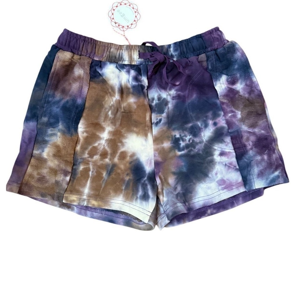 Umgee Tie Dye Shorts Womens Medium Purple French Terry Drawstring NWT